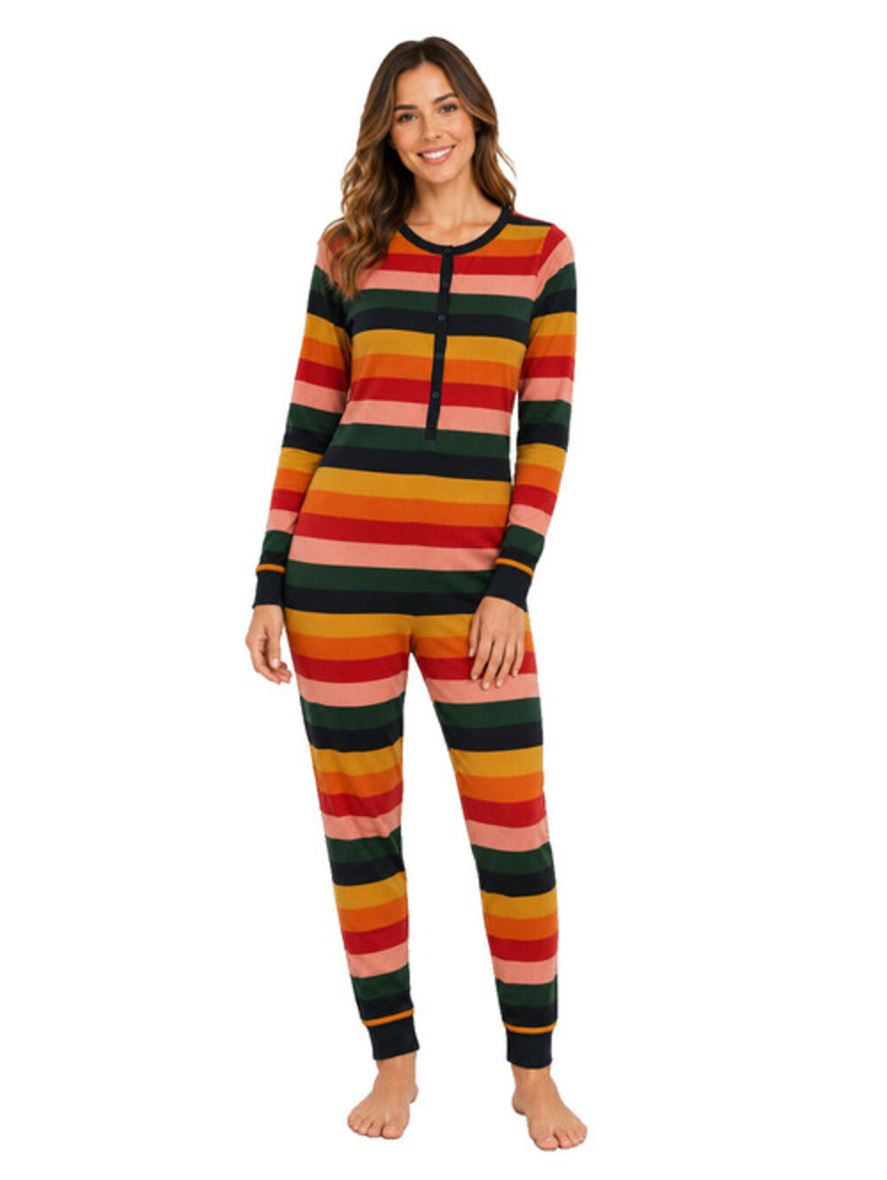 Old Navy Rainbow Striped One Piece Pajamas Size Small Cotton Blend Thermal